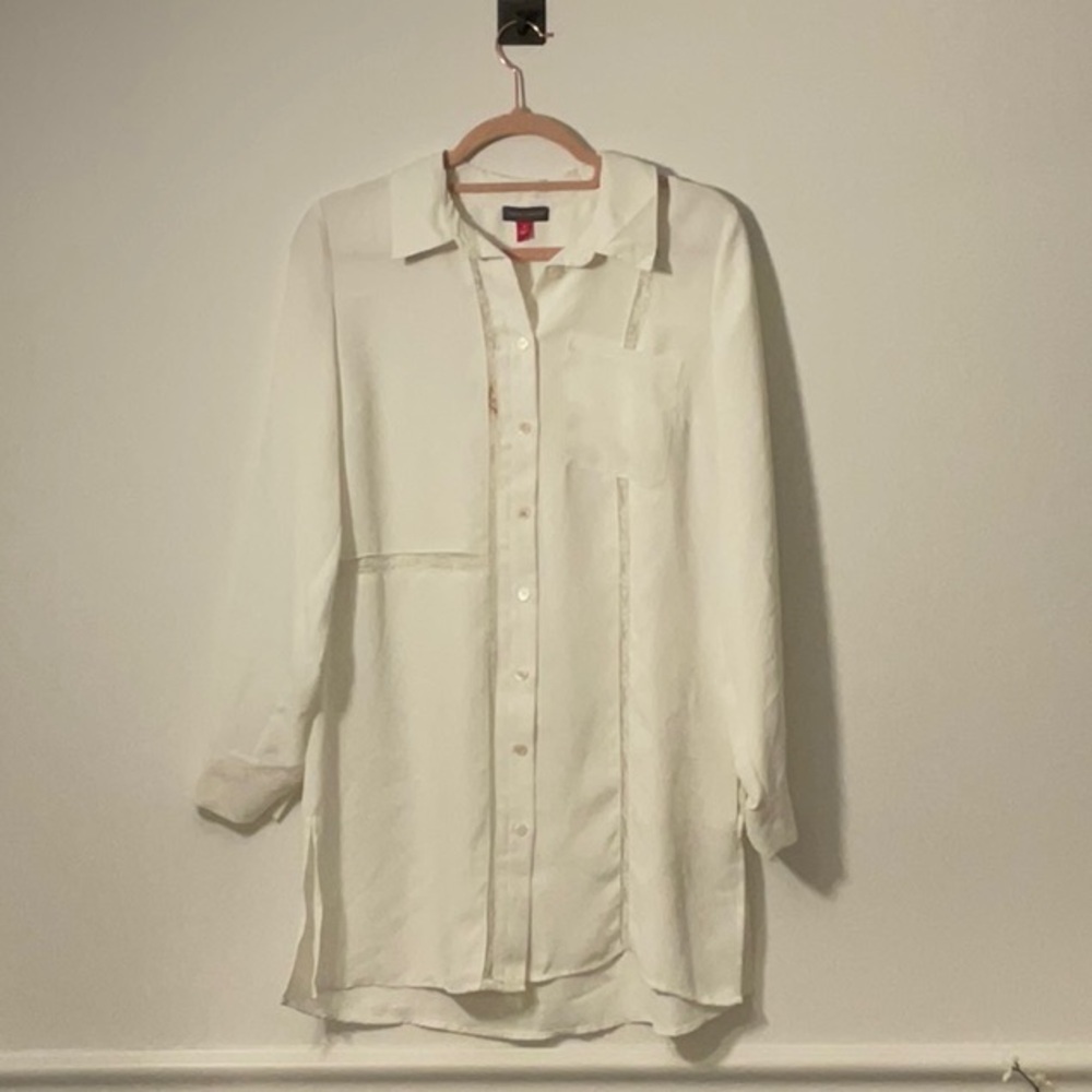 Vince Camuto Cream Lace-Trimmed Blouse